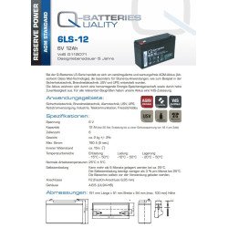 Q‑Batteries 6V 12Ah AGM | baterija.lt 2