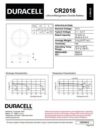 Duracell CR2016 3V Lithium Battery (2 Pack) | baterija.lt