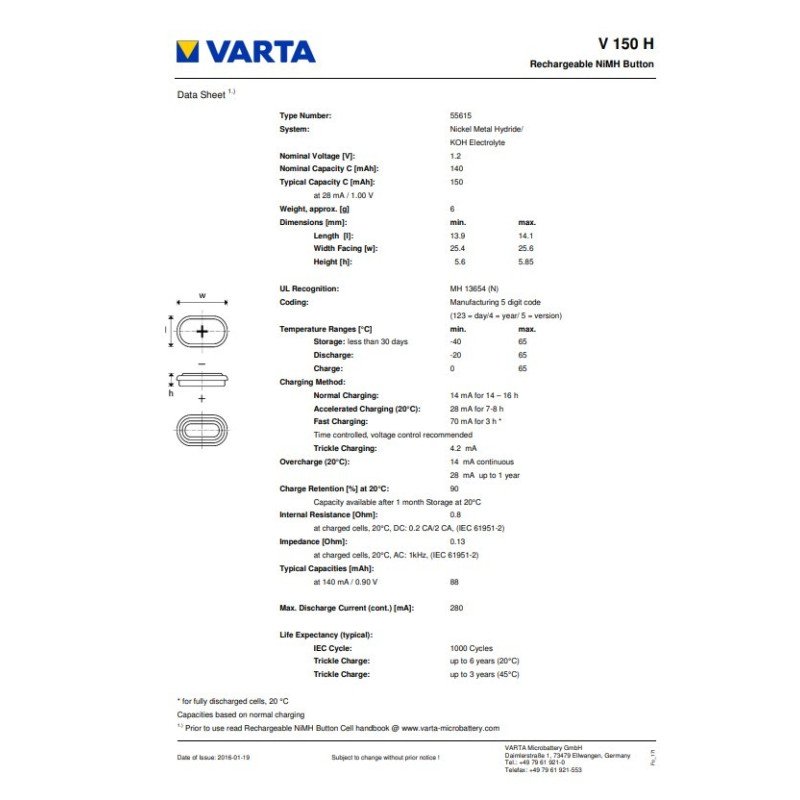Varta microbattery V150H | baterija.lt
