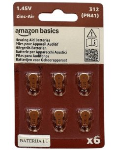 Amazon Basics hearing aid batteries 312 PR41, 6 pcs | Baterija.lt