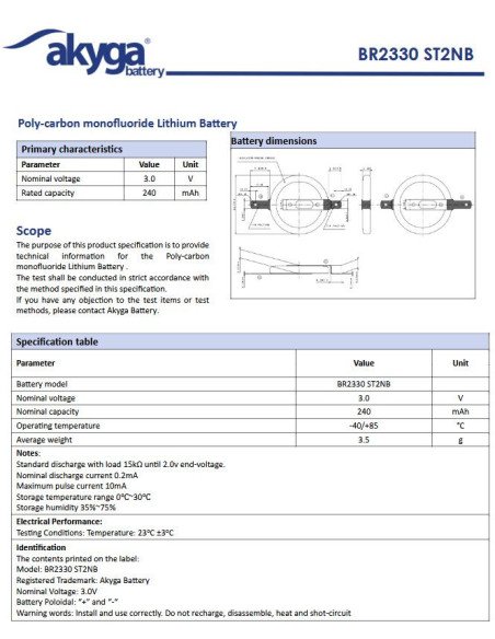 Akyga BR2330 ličio baterija | baterija.lt