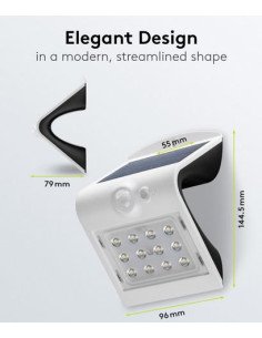 LED saulės sieninis šviestuvas su judesio jutikliu 1,5W IP65 baltas | baterija.lt 2