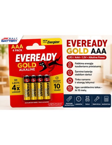Eveready Gold LR03 AAA Alkaline Batteries 4 pcs | baterija.lt