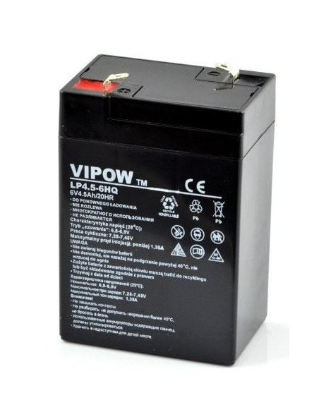 Švino vip akumuliatorius 6V 4.5Ah HQ Vipow AGM VRLA | baterija.lt