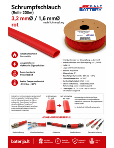 Heat Shrink Tubing 3.2/1.6 mm Red 1 m | baterija.lt