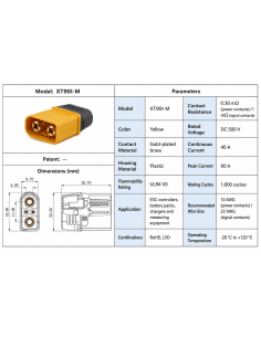 AMASS XT90I-M Male Connector 40A/90A with Signal Contacts | baterija.lt 2