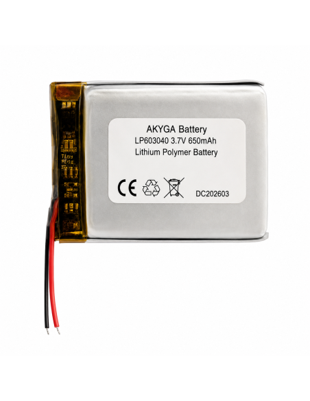 Akyga LP603040 3.7 V 650 mAh Li-Pol battery with PCM | baterija.lt