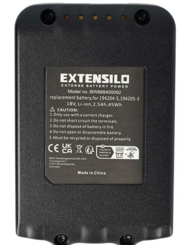 EXTENSILO Battery for Makita 18V 2.5Ah Li-Ion | baterija.lt