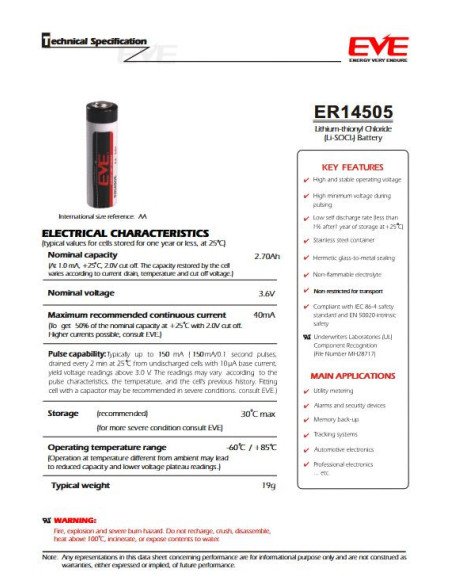 ER14505 3.6V Li-SOCl2 (AA) | baterija.lt