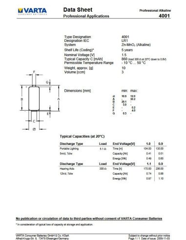 Varta baterija LR1/ LADY / N | baterija.lt