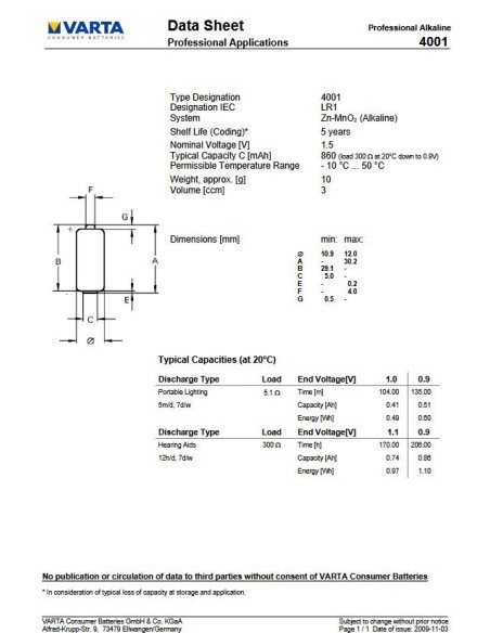 Varta baterija LR1/ LADY / N | baterija.lt