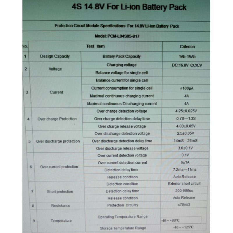 PCM/BMS Li-ion for 4S cell 4Ah (SMBus) | baterija.lt