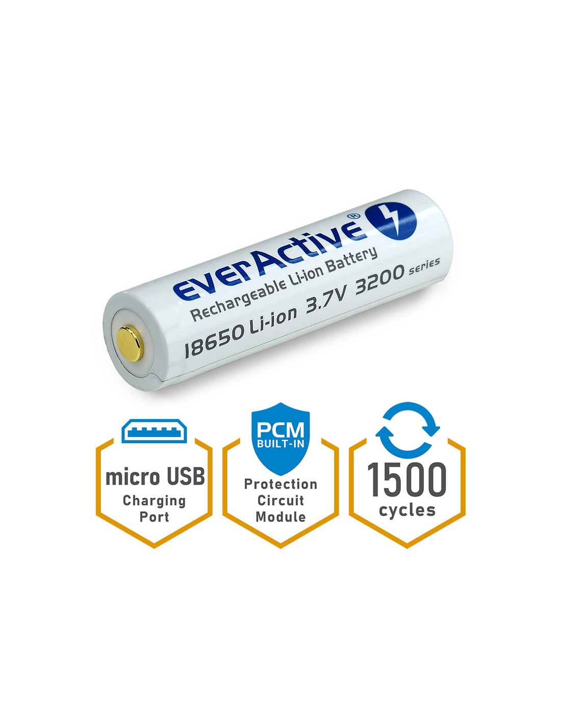 everActive 18650 3.7V Li-ion 3200mAh micro USB battery with BULK