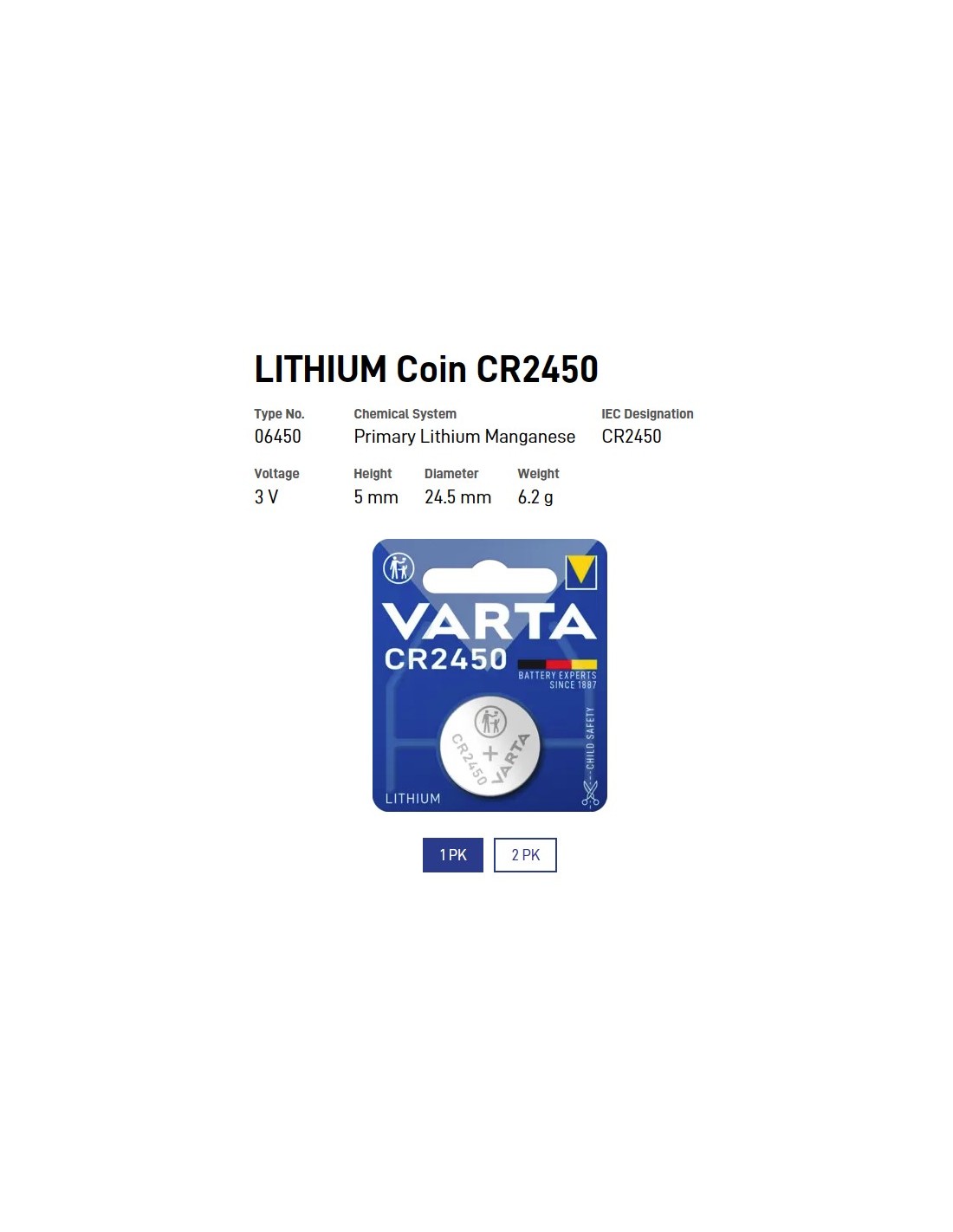 CR2450 Varta Lithium Coin Battery – S&P Power Units (Pty) Ltd